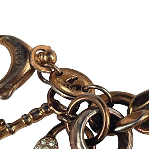 Fossil Women's Bronze-Tone Chain Link Bracelet With Heart Charm Toggle Clasp - Picture 5 of 6